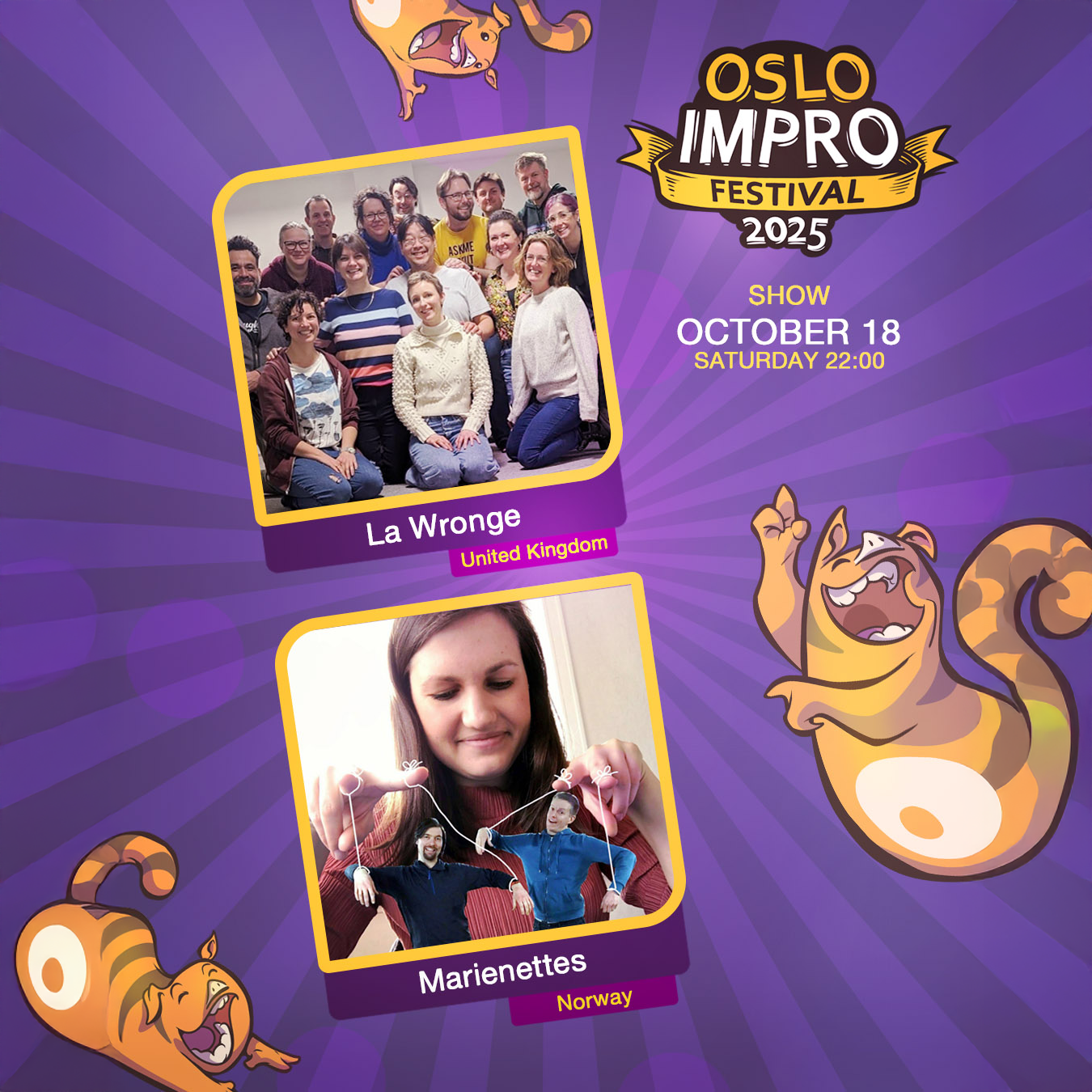 Event image Saturday 10 PM // La Wronge (UK) | Marienettes // Oslo Impro Festival 2025
